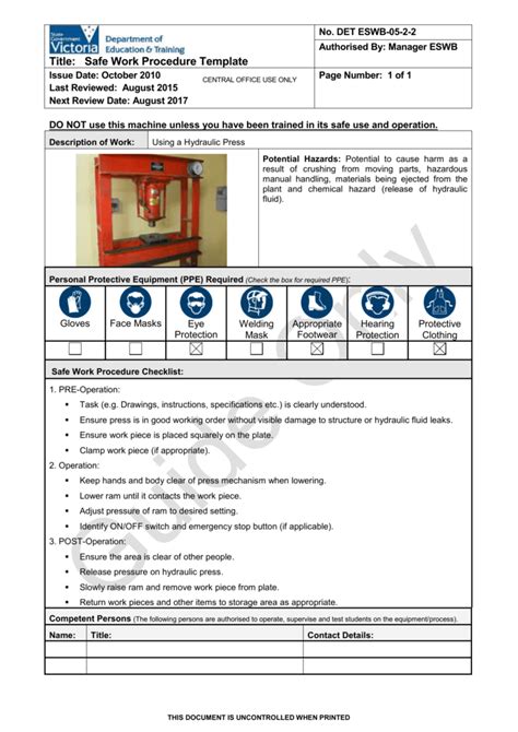 cnc machine safe operating procedure|work instruction for drilling machine.